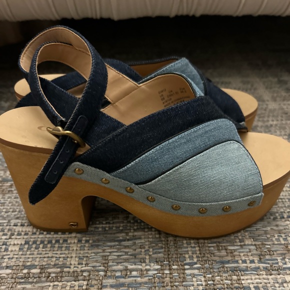 Coach wooden and denim clog wedge sandals size 6 - Picture 1 of 12